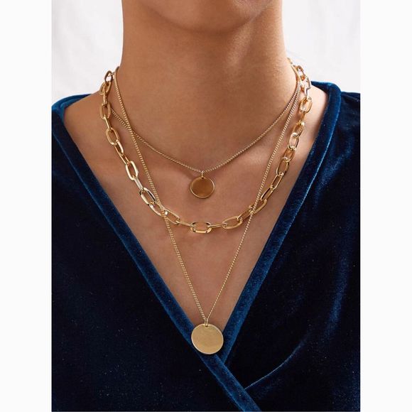 Milk + Tea Jewelry - Disc Layered Chain Choker Statement Necklace